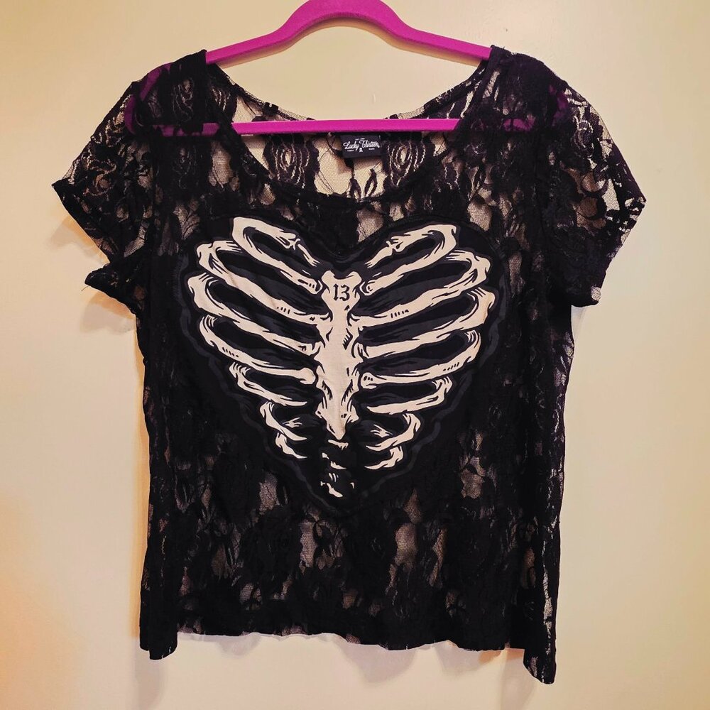Lucky Thirteen Lace Ribcage Heart Top